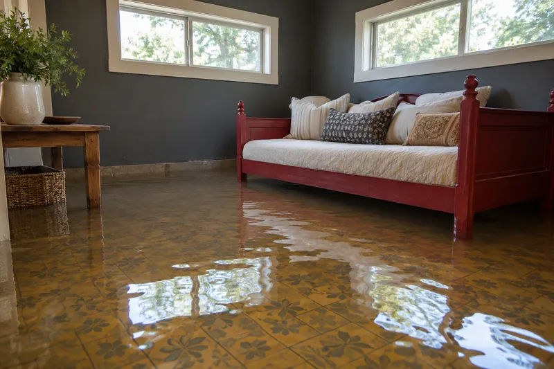 Water Extraction Near Community Park — substantial pool with waterlines and partly submerged lower furniture feet