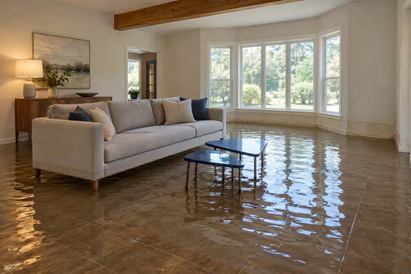 Water Extraction Near Goode-Connell Park — substantial pool with waterlines and partly submerged lower furniture feet